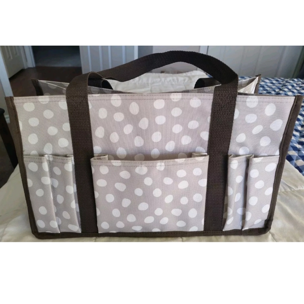 Thirty One Lotsa Dots Polka Dot Tote Bag with Brown Straps